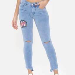 Code 61 Women Blue Skinny Fit Mid-Rise Slash Knee Stretchable Jeans-image-15