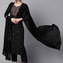GoSriKi Women Ethnic Motifs Embroidered Regular Thread Work Kurta with Trousers & With Dupatta-35