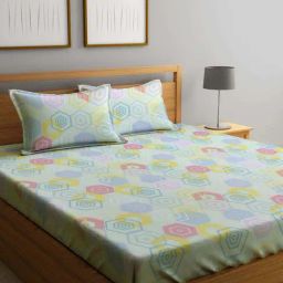 Klotthe Multicolor Cotton Blend 300 TC Double Bedsheet With 2 Pillow Covers-picture-48