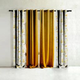SPACES DRAPE STORY Elegant Floral Yellow & Cream Polyester 9 ft Long Door Curtains - Set of 4-image-112