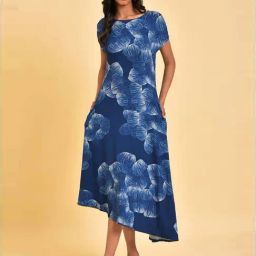 W Blue Printed A-Line Dress-image-91