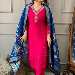 URMIR FASHION Pink Chanderi Silk Kurta Sets-picture-18