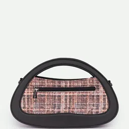 ZOUK Checked Printed Jute Half Moon Sling Bag image 5
