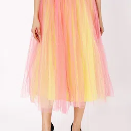 JAKANARY Double-Layered Flared Knee-Length Skirt-23