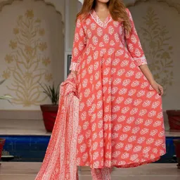 KALINI Women Peach Floral Printed Anarkali Kurta & Trousers with Dupatta-picture-48