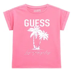 GUESS kids Girls Typography Printed Round Neck Cotton T-shirt-image-60