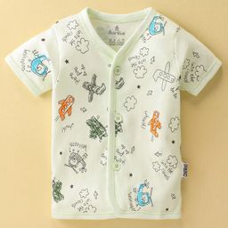 Child World Interlock Cotton Knit  Half Sleeves Vest Aeroplane Print -  Green-17