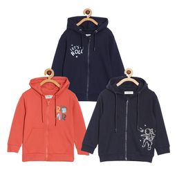 The Mom Store Pack Of 3 Cotton Full Sleeves Astronaut & Text Printed Zipper Hooded Sweatshirts - Red & Navy Blue-picture-0