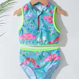Pine Kids Sleeveless Two Piece Swimsuit with Butterfly Print - Green-image-16