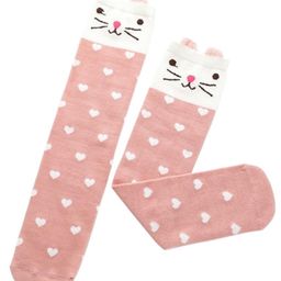 MOMISY 1 Pair of Baby Spring Winter And Autumn Combed Cotton Long Tube Knee-High Socks Suitable Age of 3 to 12 Years (LoveCatPink, 3-12Y)-2