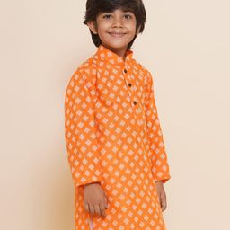 AJ Dezines Full Sleeves Abstract Printed Kurta - Orange-image-86