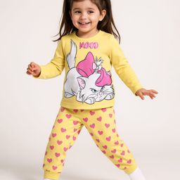 Babyhug Disney Single Jersey Knit  Full Sleeves Night Suit with Marie Graphics - Yellow-picture-1