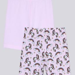 Charm n Cherish Pack Of 2 Solid & Unicron Printed Daily Wear Shorts - Pink-image-92