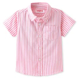 Babyhug Cotton Woven Half Sleeves Regular Collar Striped Shirt - Pink-picture-6