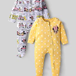 Babyhug Disney Interlock Knit Full Sleeves Sleep Suits With Minnie Mouse Graphics Pack of 2 - White & Yellow-picture-38