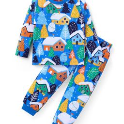 Babyhug Full Sleeves Night Suit with Christmas Theme Print -Blue-image-58
