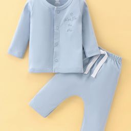 I Bears Interlock Knit Full Sleeves Night Suit With Text Embroidery - Light Blue-image-66
