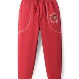 Pine Kids Knit Full Length Lounge Pant with Text Print- Red-image-96