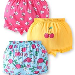 Babyhug 100% Cotton Knit Bloomers with Floral Print Pack of 3 - Blue Yellow & Pink-image-92