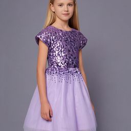 Cherry Crumble By Nitt Hyman Cap Sleeves Sequins Embellished Dress - Lavender-image-79