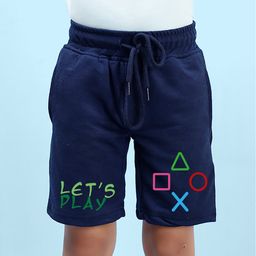 NUSYL Cotton Blend Lets Play Text Printed Shorts - Navy Blue-image-11