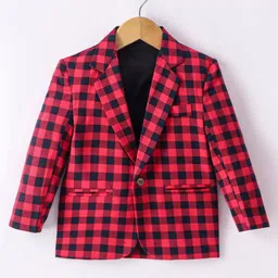 Rikidoos Full Sleeves Checked Blazer - Red & Black-picture-16