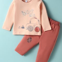 Tango Interlock Knit Full Sleeves Vehicle Printed T-Shirt & Pant Set - Peach & Coral-image-23