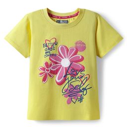 Pine Kids Cotton Knit Half Sleeves T-Shirt with Floral Print - Lemon-picture-20