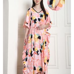 Secret Wish Rayon Woven Half Batwing Sleeves Floral Printed Maternity Kaftan Nighty With Side Zipper Nursing Access - Pink-image-94