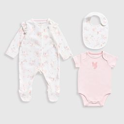 mothercare Girls Pack Of 3 Pure Cotton Baby Apparel Gift Set-34