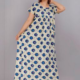 AAKARSHANA CREATION Blue Pure Cotton Maxi Printed Nightdress-image-60