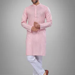 JUGG JUGG JEEYO Striped Pure Cotton Mandarin Collar Straight Kurta & Pyjamas-picture-6