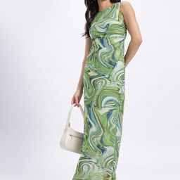 glitchez Abstract Print Ruched Effect Mesh Maxi Sheath Dress image 2