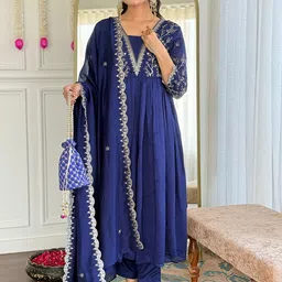 Brand Hill Women Ethnic Motifs Embroidered Empire Thread Work Kurta Trousers & Dupatta-picture-43