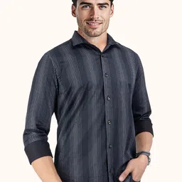 ROUGHELLS Men Striped Slim Fit Opaque Cotton Casual Shirt-picture-0
