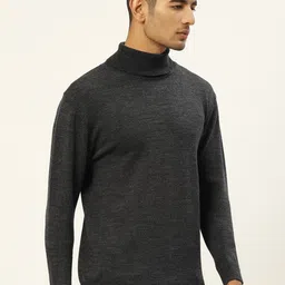 RVK Men Charcoal Turtle Neck Solid Pullover-image-28
