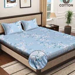 Myntra Elegant Homes Blue & White Floral 400 TC King Bedsheet with 2 Pillow Covers-picture-4