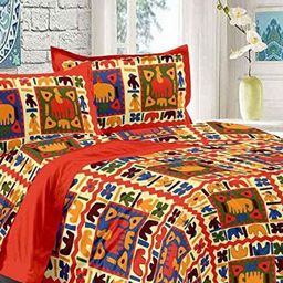 Myntra Elegant Homes Red & White Floral 144 TC Queen Bedsheet with 2 Pillow Covers-image-53