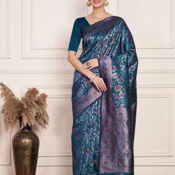 Moda Rapido Woven Design Zari Banarasi Saree with Unstitched Blouse Piece-picture-26