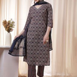 Anouk Women Floral Embroidered Regular Pure Cotton Kurta with Trousers & Dupatta-image-58