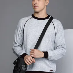 Kenneth Cole Men Grey Melange Solid Raglan Sleeves Pullover-image-45