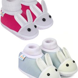 NESKA MODA 3 To 12 Months Infants 2 Pair Combo Pack Cute Soft Cotton Rabbit Booties-47