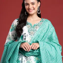 Anouk Floral Printed Mirror Work Pure Cotton Kurta with Trousers & With Dupatta-8
