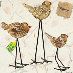 HIGHBIX Set of 3 Wooden Handcrafted Decorative Birds With Iron Legs-image-59
