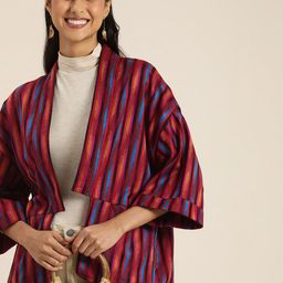 Taavi Ikat Woven Striped Open Front Straight Regular Outer-Wear Shrug-1