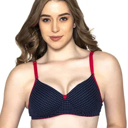 B'ZAR Polka Dot Printed Cotton T-shirt Bra Full Coverage Lightly Padded All Day Comfort-50