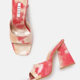 ELLE Peach-Coloured & Red Printed Block Heels image 1