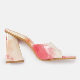 ELLE Peach-Coloured & Red Printed Block Heels image 2
