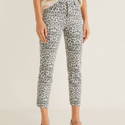 MANGO Women Off-White & Charcoal Grey Slim Fit Mid-Rise Animal Print Cropped Jeans-image-53
