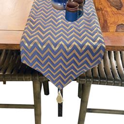 Pink Parrot Blue Geometric-Patterned Hexagonal Table Runner With Tassels-23
